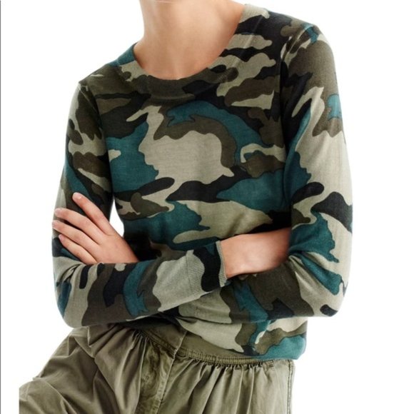 New J. Crew Tippi 100% merino wool camouflage camo crewneck pullover sweater - Picture 3 of 15